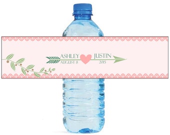 Arrow and Heart Wedding Water Bottle Labels Great for Engagement Bridal Shower Party