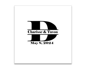 Black and White Monogram Initial 3 ply Premium Custom Cocktail Napkins Measure 5"x5" Customize Names & Date or any other message