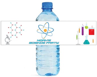 Science Theme Kids Birthday Water Bottle Labels Great for all sorts of parties and get togethers easy to use self stick labels Atom Beaker