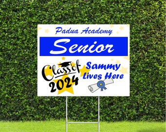 Custom Senior Class of 2024 Lives Here Yard Sign with Stake, 18"x22" High School College Color Options Available