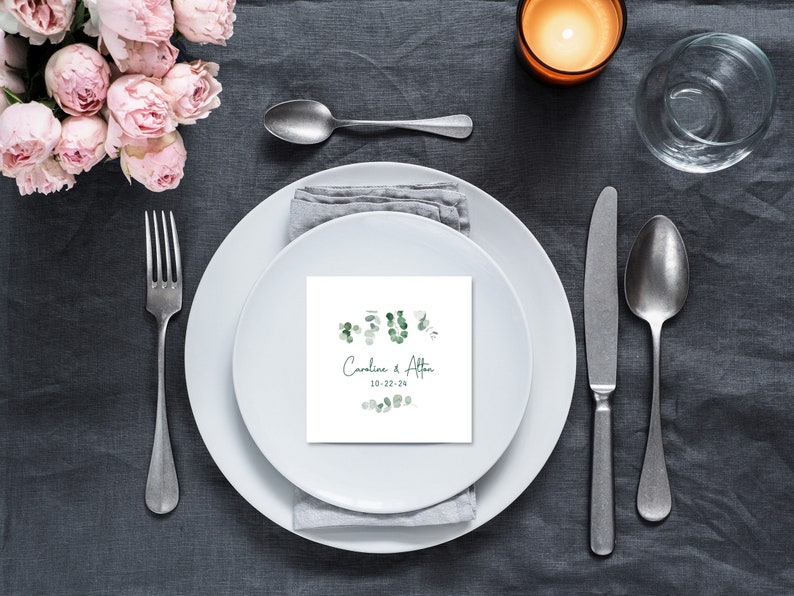 Modern Greenery Themed 3 Ply Premium Custom Cocktail Napkins Measure 5 ...