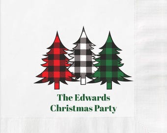 Christmas Trees themed 3 ply Premium Customizable Cocktail Napkins Measure 5"x5" Customize Names & Date or any other message