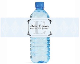 Monogram Wedding Anniversary Engagment Party Water Bottle Labels Customizeable self stick labels