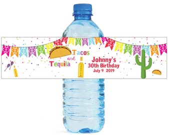 Tacos & Tequila Birthday Wedding Water Bottle Labels Great for Engagement Bridal Shower Party easy to apply and use