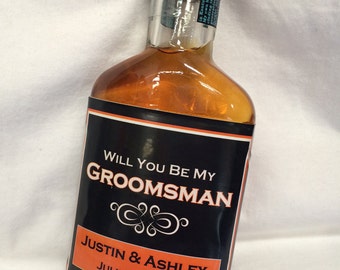 4 Will You Be My Groomsman Bestman Wedding Liquor Bottle Labels Whiskey Bourbon Tequila Vodka