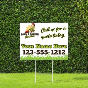 10 Pack Custom Lawn Care Marketing Signs Full Color Print, Metal H Stakes Included