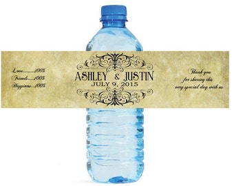 Vintage Paper Elegant Wedding Water Bottle Labels Great for Engagement Bridal Shower Party