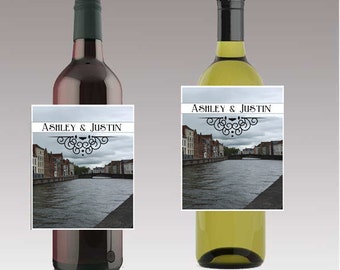 Bruges European Canals Wedding Beer or Wine Bottle Labels Great for Engagement Bridal Shower Party