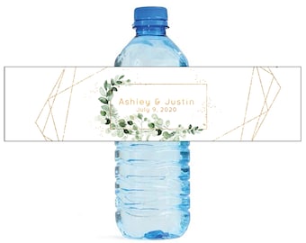 Ivy & Sage Golden Geometric Shapes Wedding Water Bottle Labels Great for Engagement Bridal Shower Birthday Party Sweet 16 Spring Party