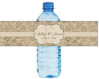 French Vintage Floral Monogram Wedding Water Bottle Labels Great for Engagement Bridal Shower Party
