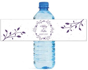 Lavender Wreath & Leaves Wedding Water Bottle Labels Great for Engagement Bridal Shower Birthday Party Sweet 16 Spring Party