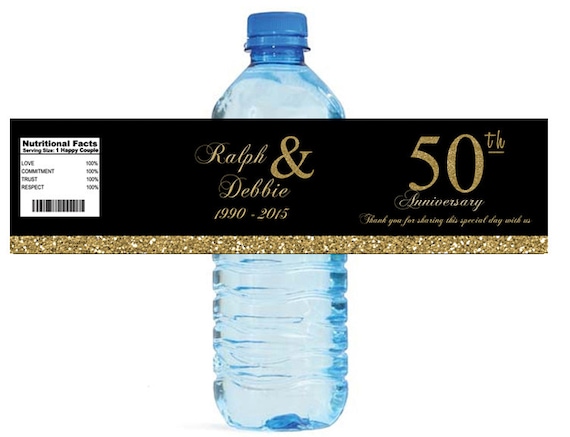 Etiqueta para botella de agua personalizada en dorado para