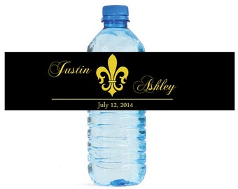 Black with Fleur de Lis Wedding Anniversary Water Bottle Labels Customizeable labels 2 sizes available