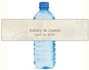Embossed paper Elegant Wedding Water Bottle Labels Great for Engagement Bridal Shower Birthday Party event Family Reunion scrolls on linen