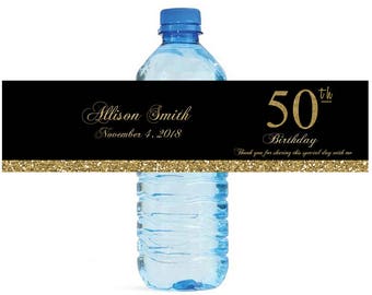 50th Birthday Party Water Bottle Labels Great for Celebrations Golden Birthday