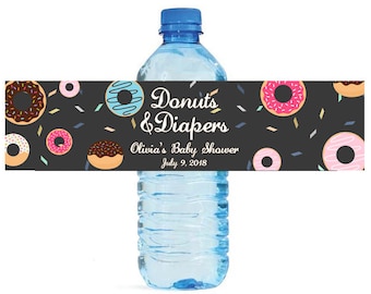 Donuts and Diapers Baby Shower Water Bottle Labels Celebrations Baby coming baby girl baby boy