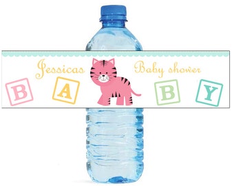 Baby Girl Tiger Baby Shower Theme Water Bottle Labels Perfect for your Celebration and events with an animal circus theme