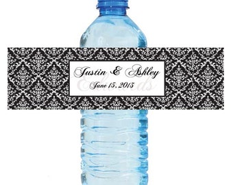 Damask Wedding Anniversary Water Bottle Labels Great for Engagement Bridal Shower Party 8"x2"