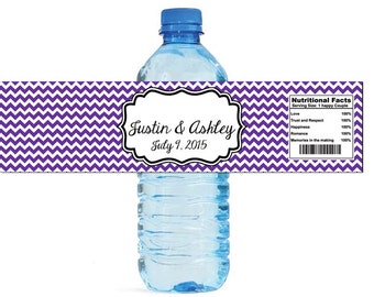 Etsy Chevron Purple Wedding Water Bottle Labels Great for Engagement Bridal Shower Party