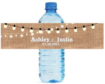 Burlap and Market Lights Wedding Water Bottle Labels Great for Engagement Bridal Shower Party 2 sizes available