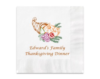 Thanksgiving Dinner Party 3 ply Premium Custom Cocktail Napkins Measure 5"x5" Customize Names & Date or any other message