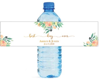 Floral Best Day Ever Fancy Wedding Water Bottle Labels Great for Engagement Bridal Shower Anniversary Party self stick