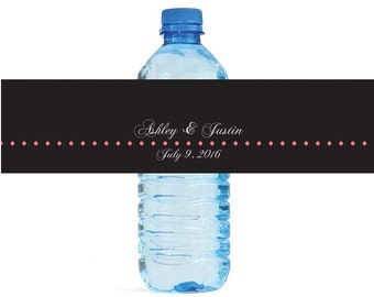 Black and Coral Wedding Water Bottle Labels Great for Engagement Bridal Shower Party