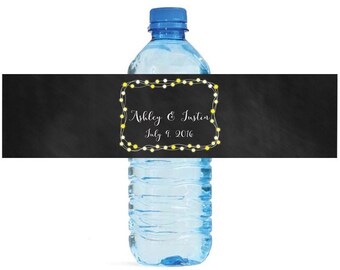 Chalkboard and String Light frame Wedding Water Bottle Labels Great for Engagement Bridal Shower Party Easy to use self stick label