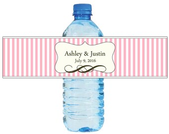 Shabby Chic Pink Stripes Wedding Water Bottle Labels Great for Engagement Bridal Shower Party