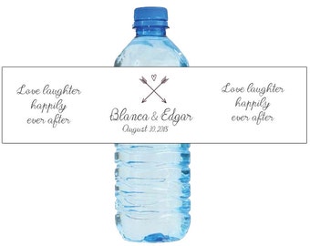 Love Laughter Happily Ever After Wedding Water Bottle Labels Great for Engagement Bridal Shower Party