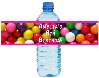 Gumballs Kids Candy Fun Birthday party Water Bottle Labels Celebrations 2 Sizes available