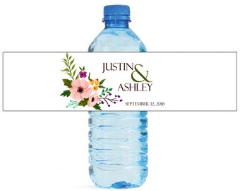 Elegant Flower with White Background Wedding Water Bottle Labels Great for Engagement Bridal Shower Party 2 sizes available