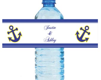 Anchor Nautical Style Wedding Anniversary Bridal Shower Water Bottle Labels for Engagement Party Destination Cruise