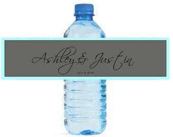 Turquoise and Grey Wedding Anniversary Water Bottle Labels Customizable labels Self stick, easy to use festive labels