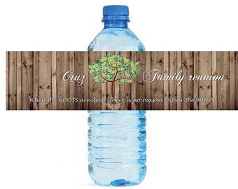 Family Reunion Family Tree Water Bottle Labels Great for get togethers, picnics barbeque BBQ Partys at the house or park, self stick