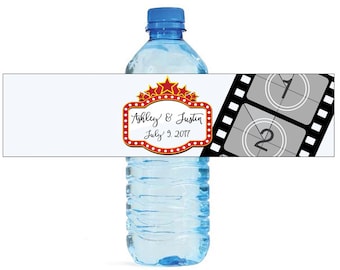 Movie Sign Wedding Anniversary Shower Water Bottle Labels Great for Engagement Party 8"x2" Birthday Celebrations School Play