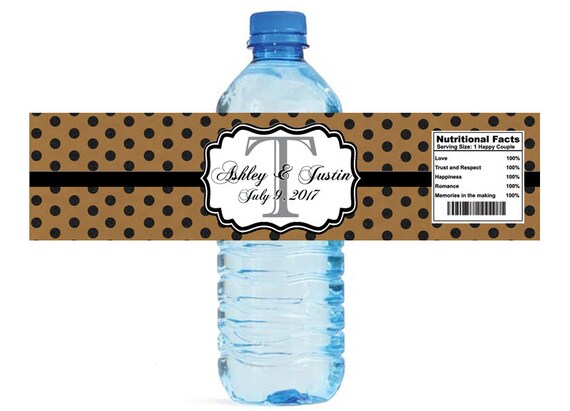 100 Black Monogram Water Bottle Labels – Personalized For Weddings, Anniversaries, Engagement Parties