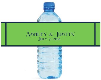 Spring Green and Navy Blue Wedding Water Bottle Labels Great for Engagement Bridal Shower Party