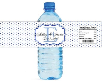 Cobalt Blue Swiss Monogram Wedding Water Bottle Labels Great for Engagement Bridal Shower Party easy to apply and use