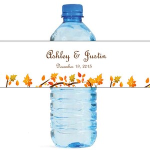 Fall Leaves Wedding Anniversary Engagment Party or any Autumn Event Water Bottle Labels Customizeable self stick labels