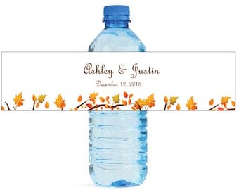 Fall Leaves Wedding Anniversary Engagment Party or any Autumn Event Water Bottle Labels Customizeable self stick labels