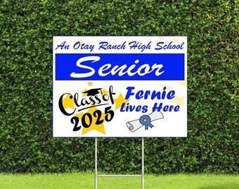 Custom Senior Class of 2025 Lives Here Yard Sign with Stake, 18"x22" High School College Color Options Available