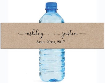 Kraft Elegance fancy Wedding Water Bottle Labels Great for Engagement Bridal Shower Anniversary Party self stick