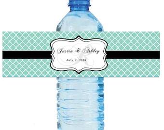 Lucite Green Monogram Water Bottle Labels Great for Engagement Bridal Shower Wedding Party 7"x2"