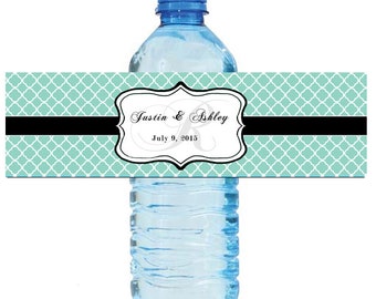 Lucite Green Monogram Water Bottle Labels Great for Engagement Bridal Shower Wedding Party 7"x2"