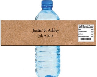 Paper Bag Brown Wedding Water Bottle Labels Great for Engagement Bridal Shower Party 2 sizes available