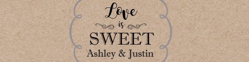 Love is Sweet on Kraft paper water bottle labels Wedding Bridal shower Water Bottle Labels Great for Engagement Party image 2