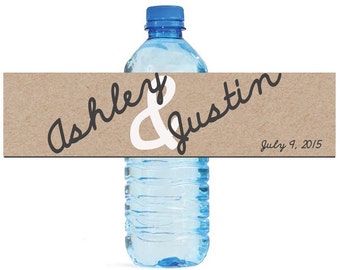 Kraft paper Background with script writing Wedding Anniversary Water Bottle Labels Customizable labels 2 sizes available