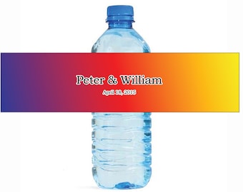 Rainbow Wedding Anniversary Engagment Party Water Bottle Labels Customizeable self stick labels gay lesbian pride equal