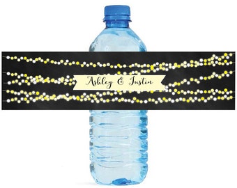 Chalkboard and String Lights Wedding Water Bottle Labels Great for Engagement Bridal Shower Party Easy to use self stick label